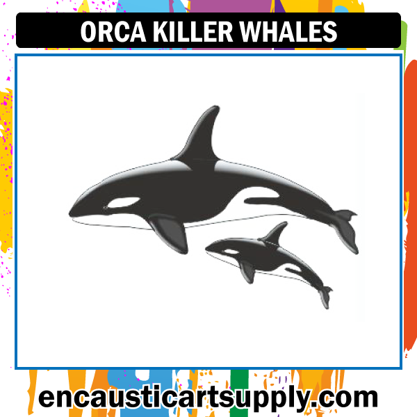 Encaustic Art Rubber Stamp - Killer Whales