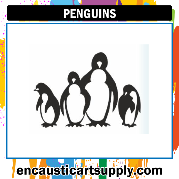 Encaustic Art Rubber Stamp - Penguins