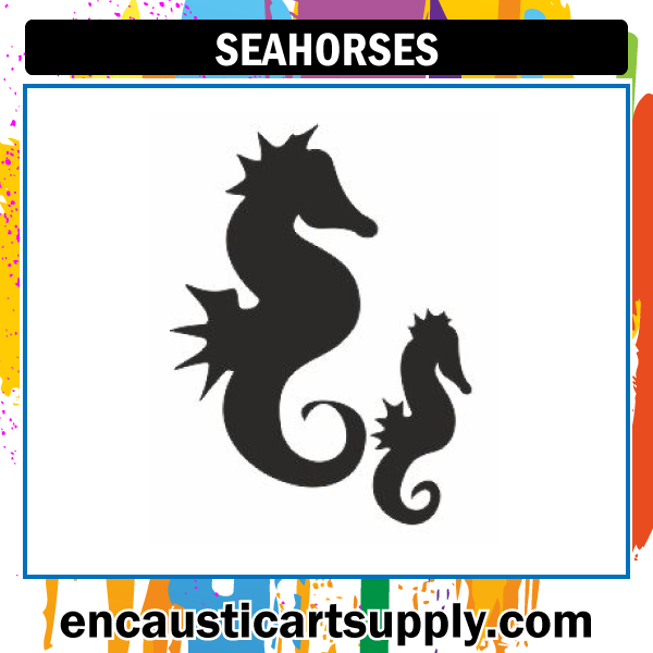 Encaustic Art Rubber Stamp - Seahorses
