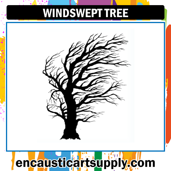 Encaustic Art Rubber Stamp - Windswept Tree